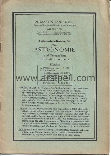 Almanca Antika Kitap Kataloğu No 30 Konu: Astronomi DR. MARTIN SANDIG 