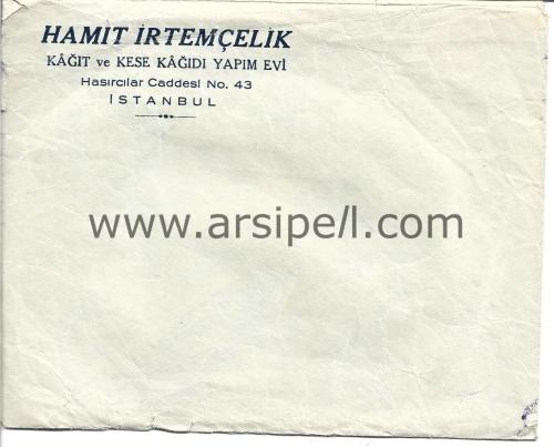 Hamit İrtemçelik Kağıt ve Kese Kağıdı Yapım Evi İstanbul Antetli Zarf