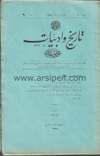 Osmanlıca Tarih-i Edebiyyat Mecmuası Sene 1 / Sayı 9