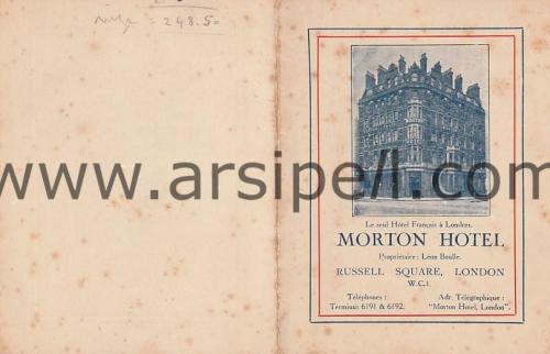 MORTON Hotel Russell Square London Fransızca Otel Reklam Kartı