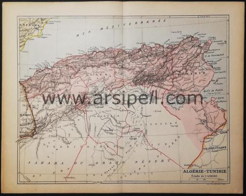 Algerie Tunisie / Cezayir Tunus Kuzey Afrika Haritası