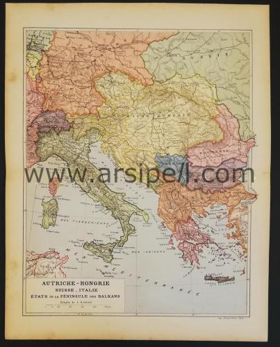 Balkanlar -Doğu Avrupa - Arşipel Haritası Autriche-Hongrie Suisse Ital