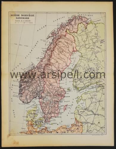 Norveç - Danimarka - İsveç Kuzey Avrupa Harita