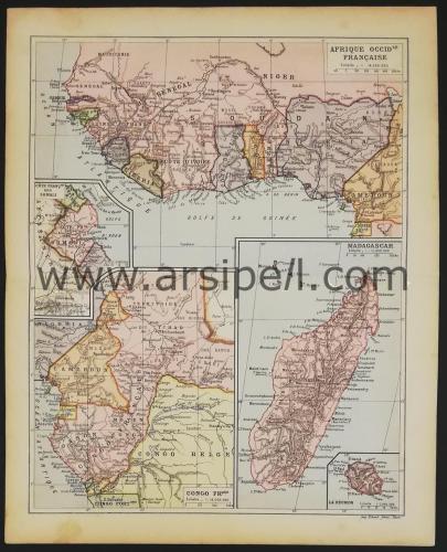 Fransanın Batı Afrikadaki Kolonileri Gösterir Harita 1920ler