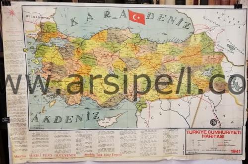 1941 Renkli Türkiye Haritası / Muallim Fuat Gücüyener