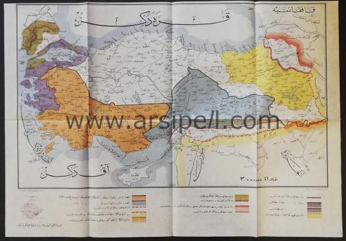 Osmanlıca Nutuk İlavesi Türkiye Haritası Anadolu İşgal Haritası 1927