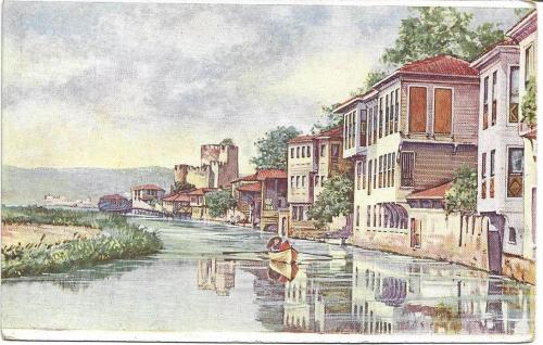 İstanbul Anadolu Hisarı Göksu Suluboya Çizim Kartpostal