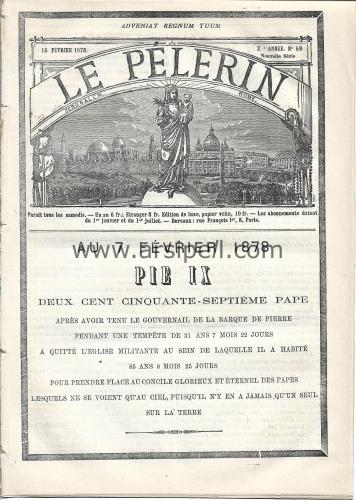 1878 Le Pelerin Fransızca Katolik Hristiyan Dergisi Sayı 66